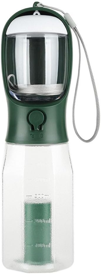 Three-in-one Portable Multi-Functional Pet Cup (Includes 1 Roll of Poop Bag) (Capacity 20 oz Water, 100 gm Food) (Dark Green)