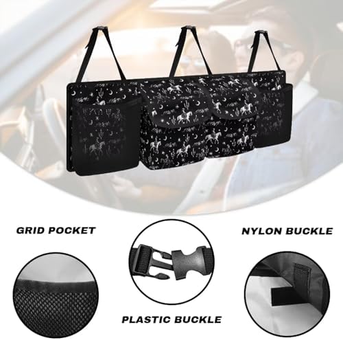 Horse Riding Car Trunk Organizer Foldable Auto Backseat Storage Bag with 4 Pockets Universal Hanging Auto Accessories Suitable Most Sedans SUVs Trucks Vans