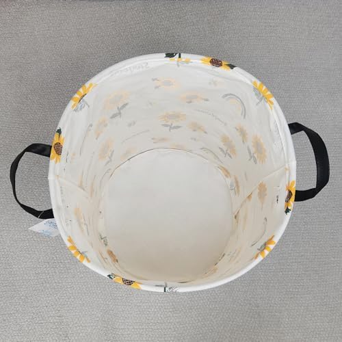 Round Laundry Basket Collapsible Storage Hamper Organizer Sunflower | Waterproof Canvas Foldable Baskets with sturdy Handles Multi-scene Organizer for Home Play Bedroom Gift Bin