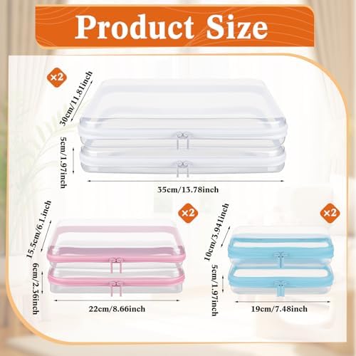 6Pcs Clear Hard Shell Zipper Case Set Travel Organizer, Hard Plastic Zipper Pouches Multi-Purpose Storage for Makeup, Toiletry, Office Supplies & Kids Toys