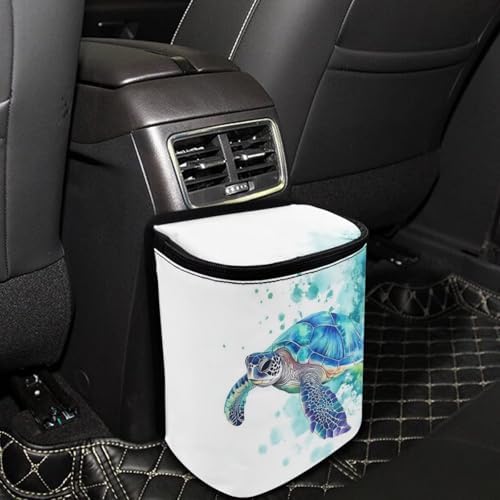 DISNIMO Tie Dye Sea Turtle Car Trash Can with Lid, Leak Proof Trash Bin Garbage Bag Collapsible Automatic Portable Trash Can, Easy to Clean, Used in Car Home Office
