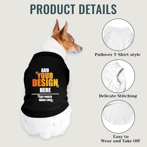 Custom Dog Shirt,Personalized Pet Vest Apparel with Name Text Photo Image,Lightweight Breathable PuppysKitten Variousize,Black