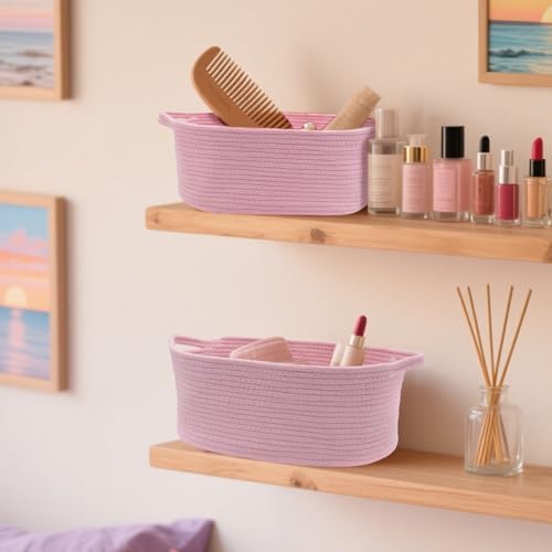 Woven Basket with Gift Bags and Ribbons, 14"X 10" X 6" Storage Basket Pink | Gift Storage Organizer Basket Bin Shelf Shelves Cotton Rope Basket for Nursery, Pet Toys