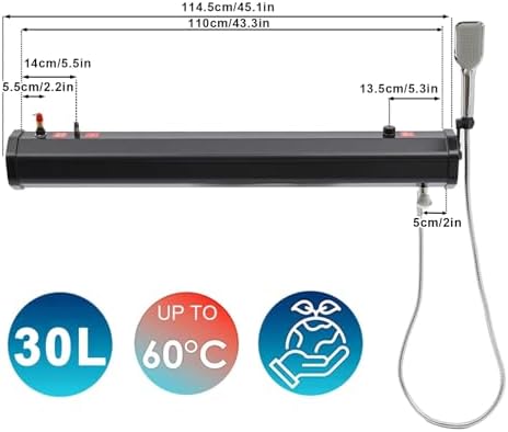 FQMYLTYN Pressurized Water Tank for Camping Shower, Portable Vehicle Water Storage, Roof Rack Solar Heated Tank, for Hiking, Car wash, Pet Cleaning, Beach Vacations(30L)