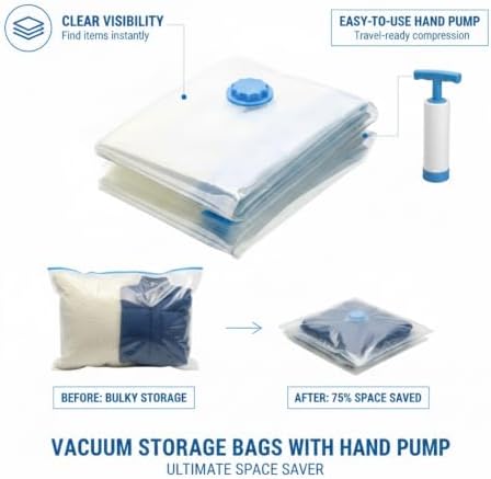 Vacuum Storage Bags with Hand Pump, Space Saver Compression Bags for Clothes and Bedding, Travel and Closet Organization (1 PC)
