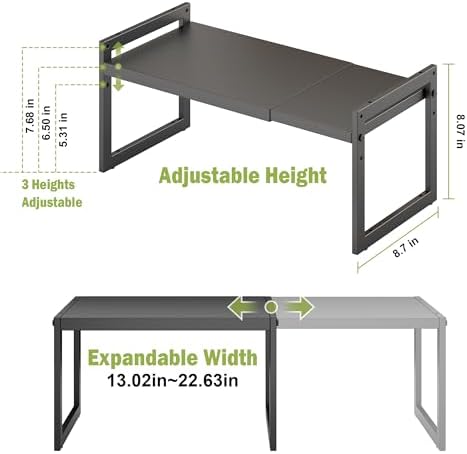 DOLALIKE Expandable kitchen Countertop Organizer, Stackable Cabinet Shelf Organizers, Space Saving Spice Rack Pantry Storage for Bathroom Office (Black, 1 Pack) | Space Saving Metal Pantry Storage Racks for Kitchen Spice Rack Pans and Untensils Bathroo...