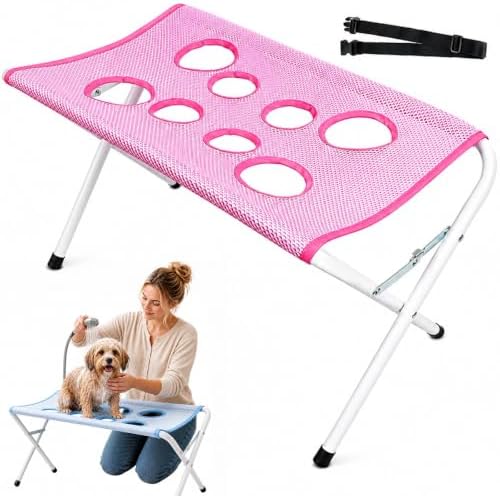 Foldable Pet Bathing Stand, Grooming Hammock for Cat & Dog | 8-Hole Leg Support | Quick-Dry Mesh | 44 lb Capacity | Fold-Flat Storage