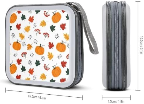 CD Cases 40 Capacity Fall Pumpkin Hard Shell Case DVD Holder Wallet | Disc Organizer Storage Binder, Fall Pumpkin Leaf Autumn Harvest Portable Zipper and Strap, for Home Car Travel