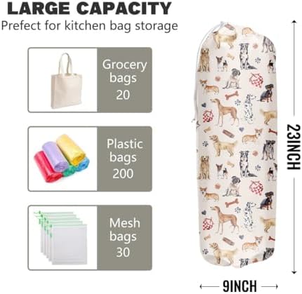 Dogs Plastic Bag Holder Grocery Bag Holder Plastic Bag Storage Organizer | Plastic Bag Holders for Grocery Bags, Cute Dog Home Kitchen Decor, Gifts for Dog Lover Women Mom Grandma