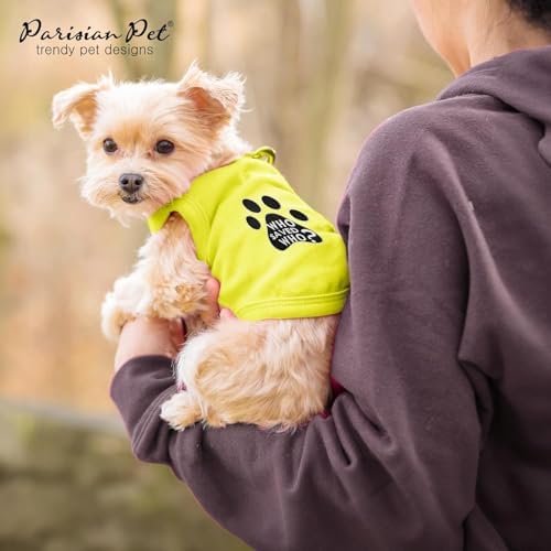 Parisian Pet Dog Shirt – 100% Cotton Shirts for Small Dogs - Sleeveless Yellow Puppy Vest with Paw Print – Breathable Pet Apparel – Pullover Summer Dog Clothes - Stretchy Funny T Shirts for Dogs