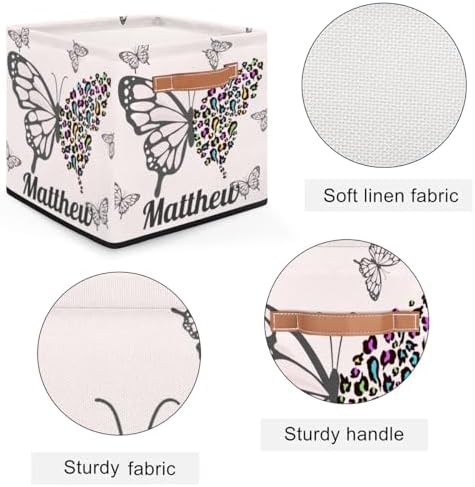 Personalized Storage Baskets for Organizing, Foldable Storage Bins with Handles Custom Cute Basket for Boys, Girls, Pet, Clothes, Blanket, Bedroom Nursery Toy Storage Gift,13 x13 x13 In, Butterfly