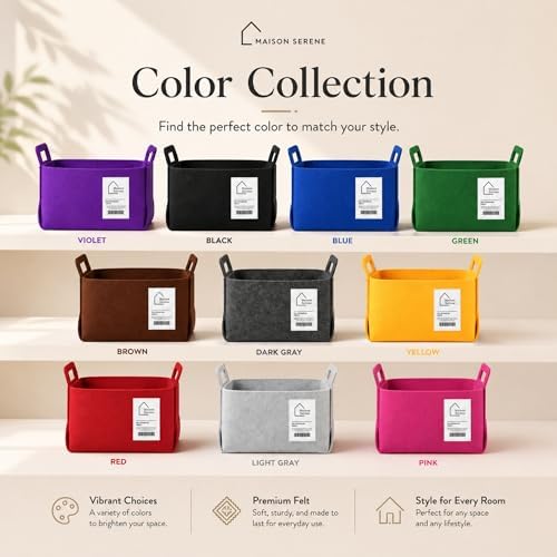 Grey Felt Storage Basket with Handles, Foldable Fabric Bin Organizer | Collapsible Decorative Basket for Shelves, Closets, Toys & Nursery – Versatile Fabric Bin for Home, Bedroom and Playroom