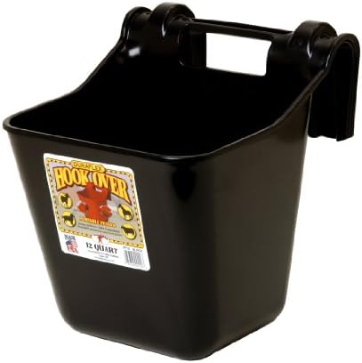 Little Giant® Plastic Hook Over Feeder | Mountable Livestock & Pet Feed Bucket | Horse Feed Bucket | Made in USA | 12 Quarts | Black