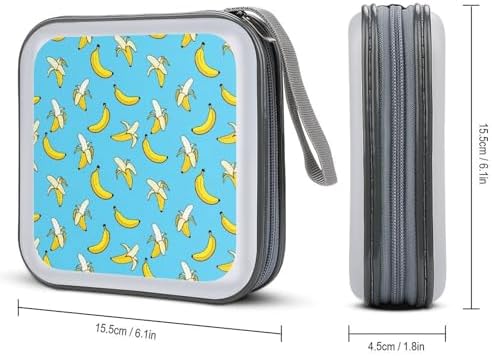 Portable Protective CD Holder Cute Banana, 40-Disc Hard Case with Zipper, Storage Binder for Music Movies Game Collections