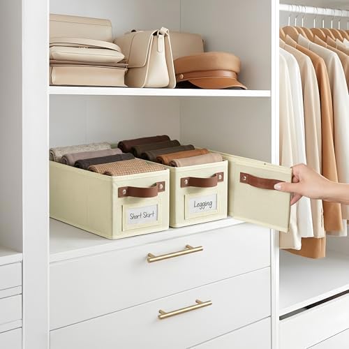 DECOMOMO Narrow Storage Bins, Small Basket with Handles (Beige, 4 Pack)