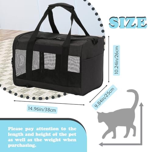 Travel Carrier for Cats,Cat Soft-Sided Carriers Ventilated Breathable Foldable Kitten Carrier Soft Airline Approved Carrier for Small Dogs Kitty Puppies Under to 12 Lb(Black)