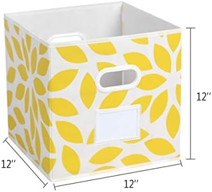MAX Houser 4 Pack Foldable Fabric Storage Bins with Plastic Handles, Yellow | Collapsible Space-Saving Fabric Cube Storage Organizer Bins, Non-Woven Fabric with Reinforced Grommet Handles
