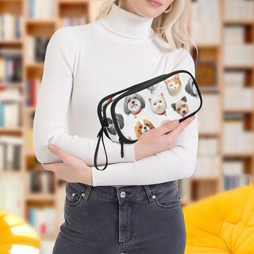 Art Pattern Pencil Case Zipper Pencils Pouch Boys Pen Bags Teen Girls Organizer Back to School Supplies Playful Dog Cat Pet Smile Print Pencil Bag Storage