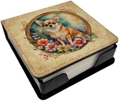 Caroline's Treasures Chihuahua and Flowers PU Leather Note Paper Holder with Artist-Designed Cover, Desk Accessory, Office Gift