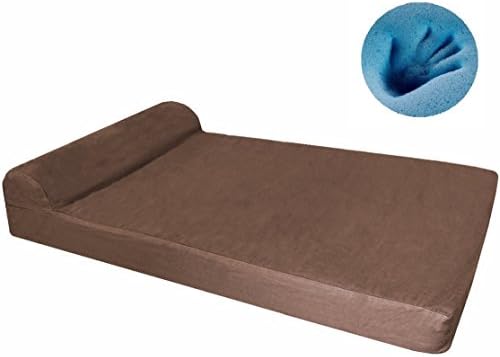 Dogbed4less Premium HeadRest Pillow Orthopedic Cool Memory Foam Dog Bed for Large Dogs, Waterproof Lining with Washable Denim Brown Cover, XXL 55X37X4