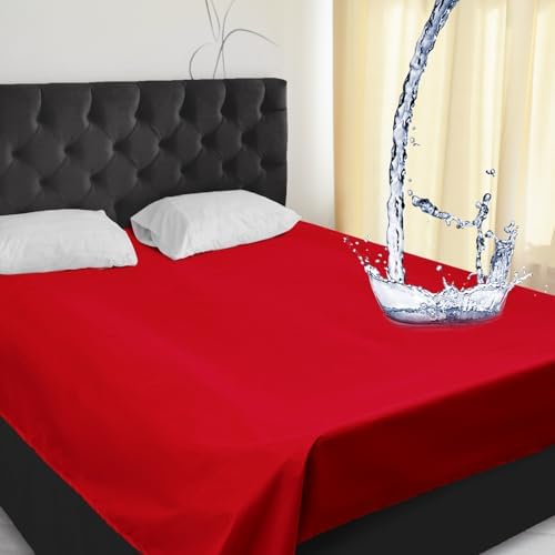 Tisancy Lightweight Waterproof Blanket Queen Size, 78" x 82" Thin Summer Bed Protector Sheet with TPU Layer, Washable Stain Resistant Mattress Cover for Bed, Sofa and Pet Use, Red