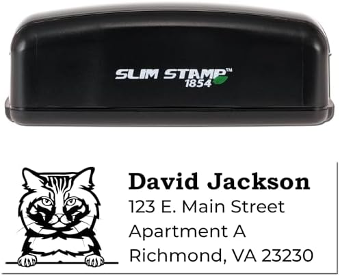 American Bobtail Custom Return Address Stamp for Party Invitations, Wedding & Holiday Cards, Self-Inking Personalized Handcrafted Rubber Mailing Labels, Cat Lover Home Office Gift, 7/8 X 2-1/4