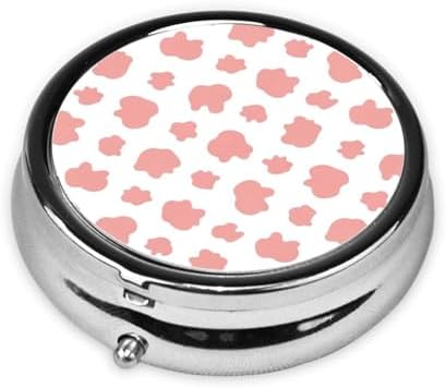 Purse Pill Organizer, Round Portable Case, Waterproof Holder for Vitamins, Mini Travel Box for Urban Commuters, Cute Cow Print Pink