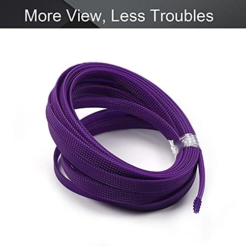Bettomshin 1Pc 16.4Ft(5m) Cable Management Sleeve, 3/8"(10mm) Width PET Purple Cord Protector, Wire Loom Tube Insulated Split Sleeving for USB Cable Power Cord Organizer Video Cable Hider