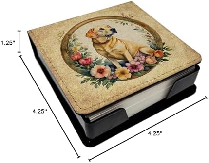 Caroline's Treasures Yellow Labrador Retriever and Flowers PU Leather Note Paper Holder with Artist-Designed Cover, Desk Accessory, Office Gift