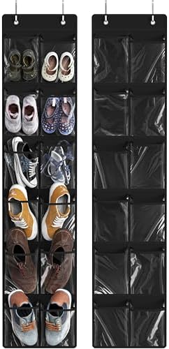Simple Houseware 12 Pockets Large Over Door Shoe Organizer, 2 Pack, Black