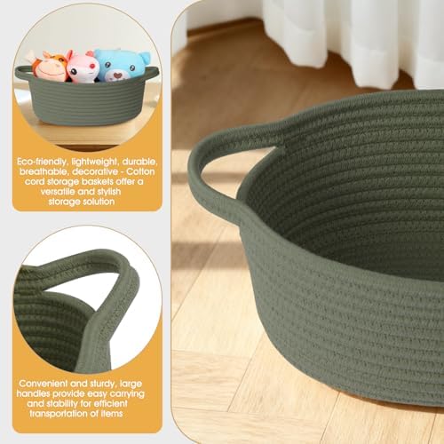 Small Woven Basket with Gift Bags and Ribbons Durable Cotton Rope Basket for Halloween Gifts Empty Storage Basket 12"X 8" X 5" Baby Toy Basket with Handles, Green