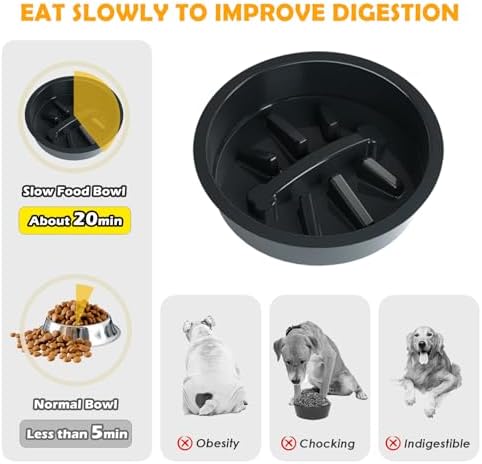 ADENGL 10" Elevated Dog Bowls – Metal Raised Dog Bowl Stand with 2 x 1700ml Stainless Steel Bowls, 1 Slow Feeder & Non-Slip Mat for Dogs