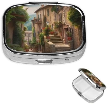 Italy Tuscan Pill Box 2 Compartment Medicine Pill Organizer Square Pill Case for Purse & Pocket Travel Pillbox Portable Metal Medicine Vitamin Fish Oil Organizer Unique Gift