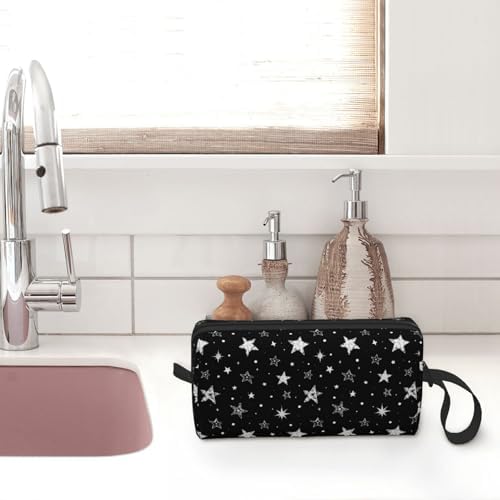 Cute Doodle Stars Makeup Bag for Women with Wrist Strap | Durable 600D Oxford Fabric, Impact-Resistant & Compact, Travel Cosmetic & Makeup Organizer for Gym & Daily Use