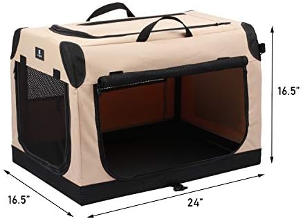 X-ZONE PET 3-Door Portable Soft-Sided Folding Soft Dog Travel Crate Collapsible Pet Kennel,Small, Tan, 24 x 16.5 x 16.5 Inches Nesting Boxes for Household Pets