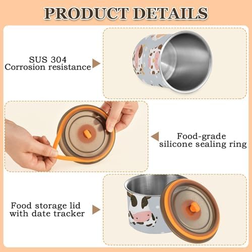 Cute Cows Coffee Canister with Lid Airtight Food Storage Containers 17OZ Stainless Steel Canisters Kitchen Food Organizer for Beans, Cereal, Pasta, Flour, Sugar, Snacks
