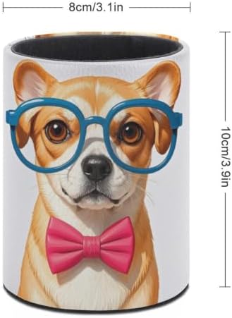 Round Pet Dog with Glasses Pen Holder for Home Office Studio Workshop