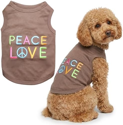 Parisian Pet Dog Shirt - 100% Cotton Peace Love Shirts for Large Dogs - Sleeveless Pet Clothes - Lightweight Dog T Shirts - Breathable Puppy Clothes - Stretchy Unisex Dogs Apparel