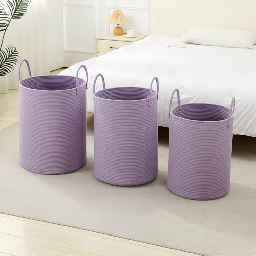 Laundry Basket Hamper Tall Rope Storage Woven for Blanket toys Dirty Clothes in Living Room Bathroom Bedroom (Purple, 100L/26.4Gal)