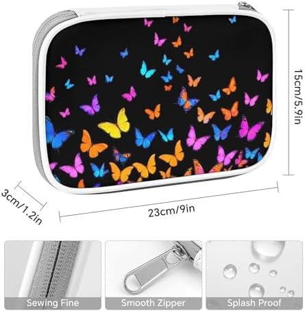 Large Cute Pencil Case, Colored Pen Pouch With Zipper Storage And Organizer Colorful Orange Monarch Butterfly