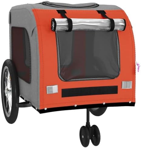Pet Bike Trailer for Small Dogs, Foldable Bicycle Cargo Trailer with Quick-Release Wheels and Safety Flag, Orange and Gray