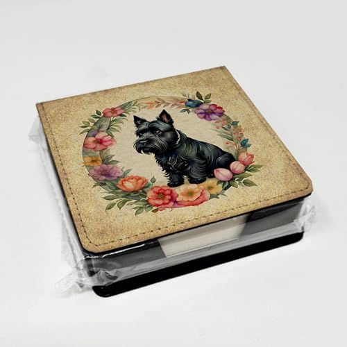 Caroline's Treasures Scottish Terrier and Flowers PU Leather Note Paper Holder with Artist-Designed Cover, Desk Accessory, Office Gift