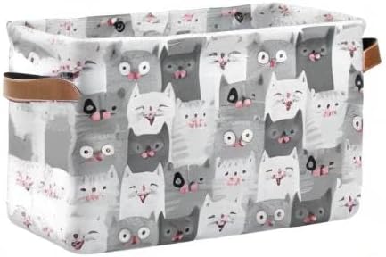 Wamika Cute Cats Storage Basket Fabric Storage Bin Laundry Baskets, Funny Cat Kitty Foldable Storage Boxes Organizer Bag for Baby Cloth Dog Toy Book Storage Cubes Shelf Closet Basket 16×12×8 Inches