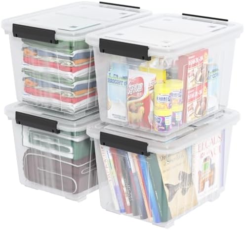 Farmoon 50 QT Clear Wheeled Storage Bin, Plastic Latch Box with Lid, 4 Pack
