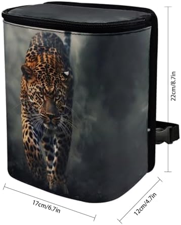 DISNIMO Cool Cheetah Car Trash Can Car Accessories Organizer Garbage Bag Dustbin Container with Zipper Lid Waste Basket Storage Pockets Hanging Vehicle Trash Bin