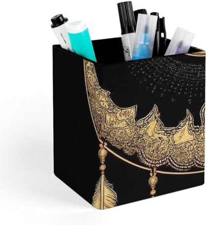 Women's Makeup Brush Cup Desktop Stationery Organizer Mandala Boho Crescent Moon Sun Dreamcatcher Leather Pen Holder