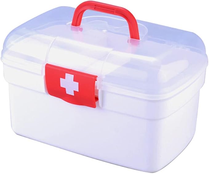 Eforcase Storage Organizer - Medicine Box Plastic First Aid Box Empty - Family Emergency Kit Medication Storage Organizer with Handle Medicine Cabinet Storage Pill Case Durable Organizer Box Bins