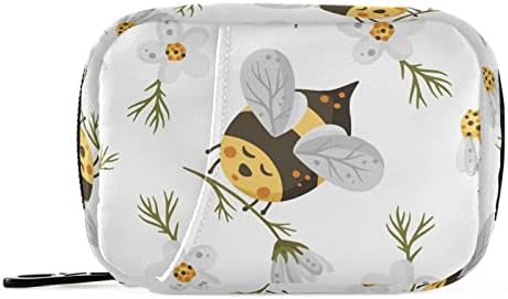 Vintage Daisy Bee Pill Box 7 Day Pill Case Travel Pill Organizer Bag with Zipper Portable Weekly Case Compact Size for Vitamin Supplement Holder