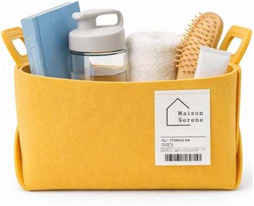 Yellow Felt Storage Basket with Handles, Foldable Fabric Bin Organizer | Collapsible Decorative Basket for Shelves, Closets, Toys & Nursery – Versatile Fabric Bin for Home, Bedroom and Playroom