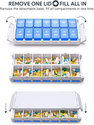 TookMag Weekly Pill Organizer 2 Times a Day, Easy Fill AM PM Pill Box, Large Capacity Quick-Refill 7 Day Pill Cases for Pills/Vitamin/Fish Oil/Supplements (Patent Registered) (Blue)